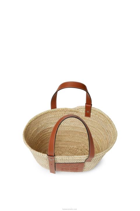 Loewe Basket bag in palm leaf and calfskin 688V21 Women Natural/Tan