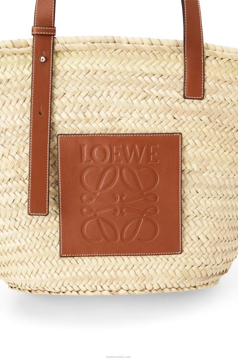 Loewe Basket bag in palm leaf and calfskin 688V21 Women Natural/Tan