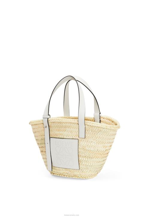 Loewe Basket bag in palm leaf and calfskin 688V49 Women Natural/White