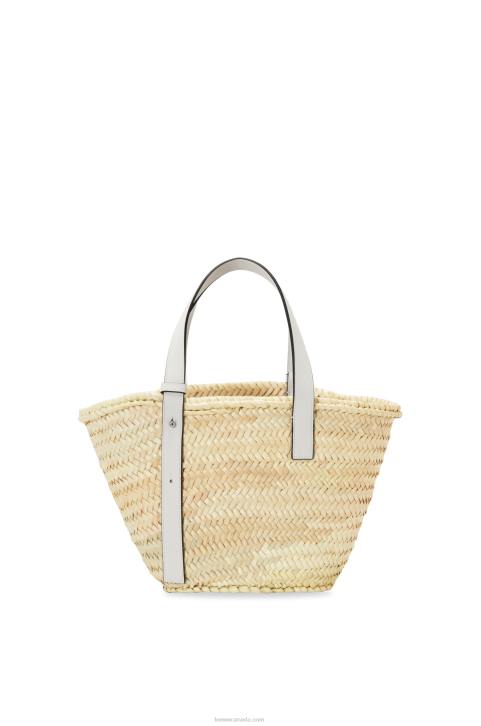 Loewe Basket bag in palm leaf and calfskin 688V49 Women Natural/White