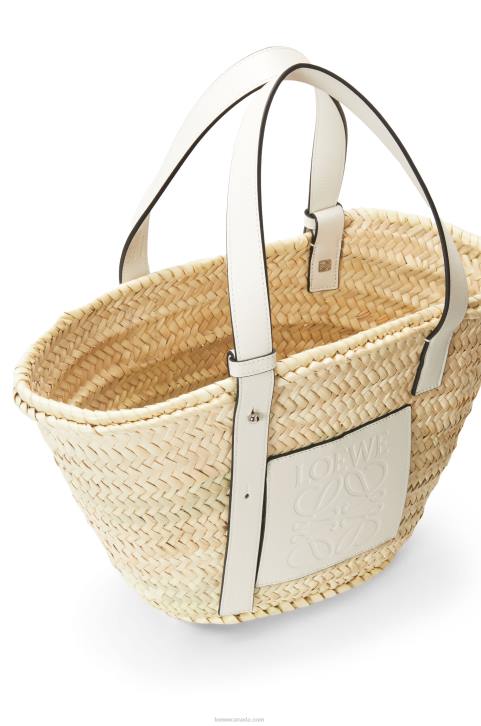 Loewe Basket bag in palm leaf and calfskin 688V49 Women Natural/White