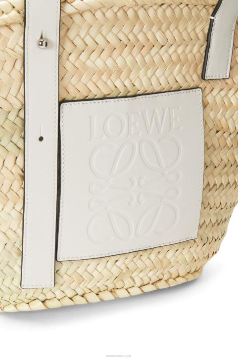 Loewe Basket bag in palm leaf and calfskin 688V49 Women Natural/White