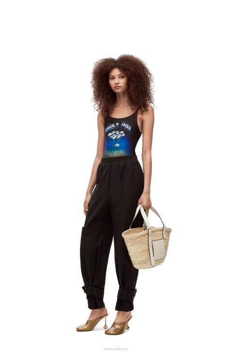 Loewe Basket bag in palm leaf and calfskin 688V49 Women Natural/White