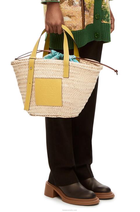 Loewe Basket bag in palm leaf and calfskin 688V51 Women Dark Yellow