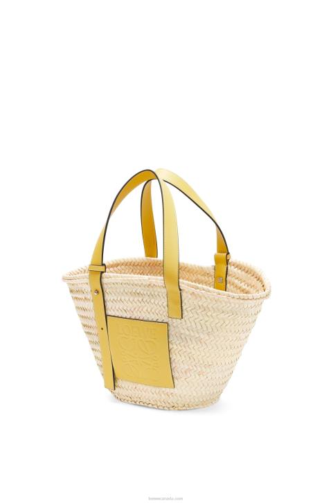 Loewe Basket bag in palm leaf and calfskin 688V51 Women Dark Yellow