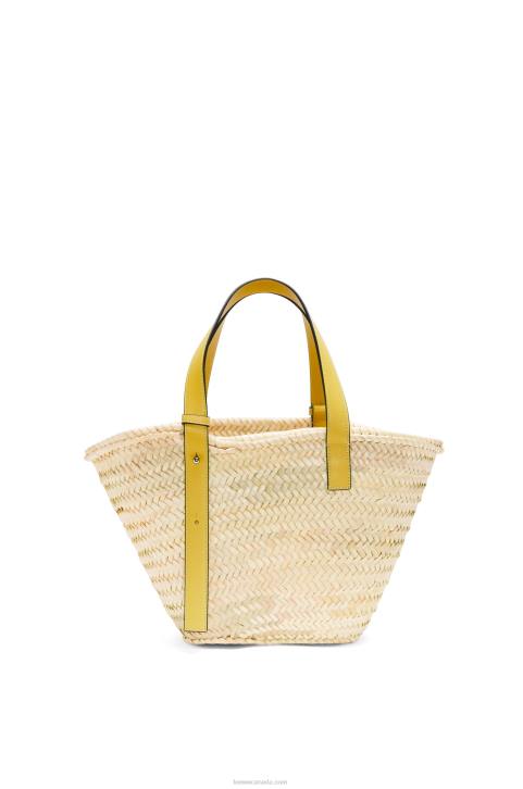 Loewe Basket bag in palm leaf and calfskin 688V51 Women Dark Yellow