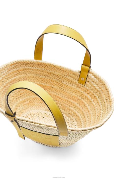 Loewe Basket bag in palm leaf and calfskin 688V51 Women Dark Yellow