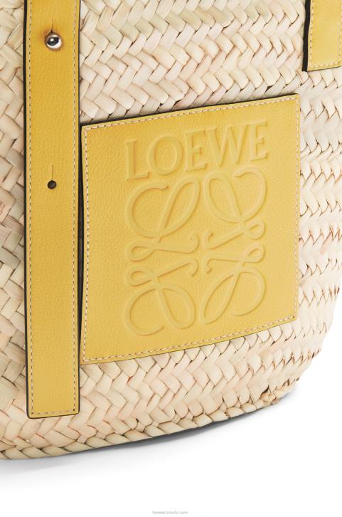 Loewe Basket bag in palm leaf and calfskin 688V51 Women Dark Yellow