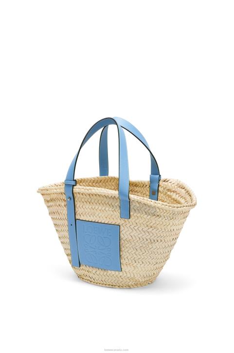 Loewe Basket bag in palm leaf and calfskin 688V58 Women Light Blue