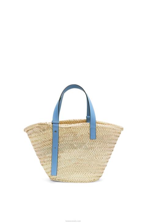 Loewe Basket bag in palm leaf and calfskin 688V58 Women Light Blue