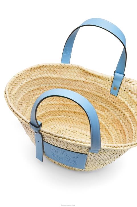 Loewe Basket bag in palm leaf and calfskin 688V58 Women Light Blue