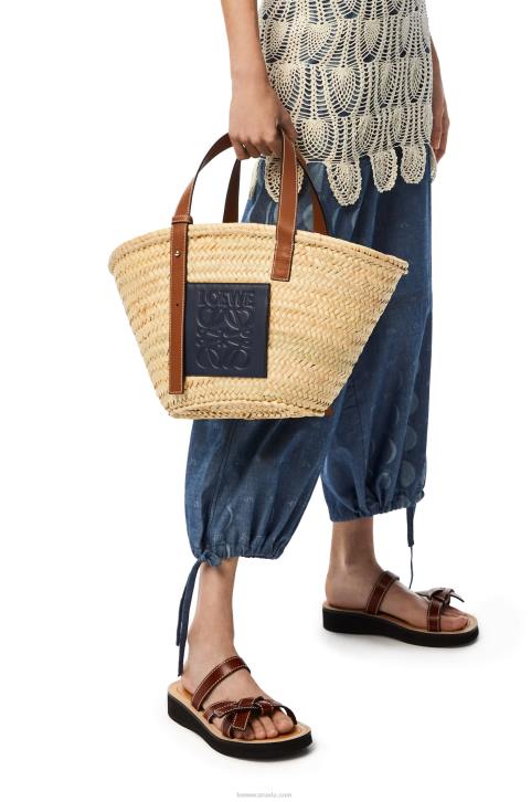 Loewe Basket bag in palm leaf and calfskin 688V82 Women Natural/Ocean