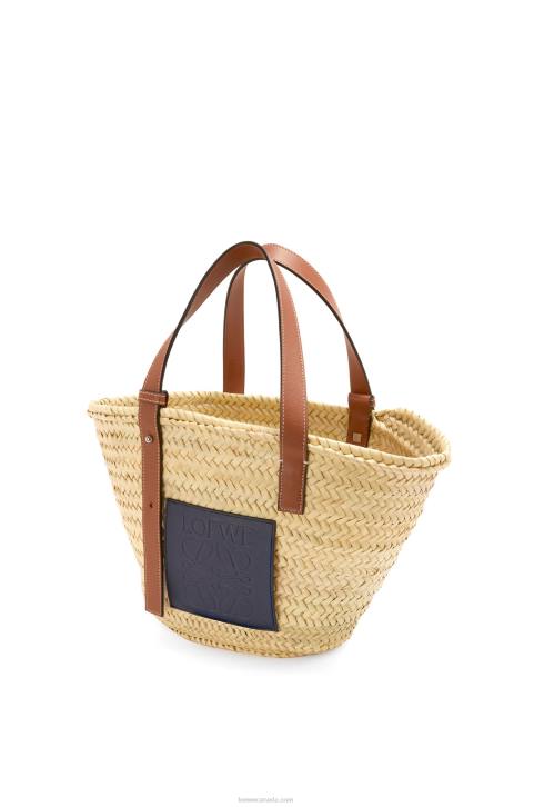 Loewe Basket bag in palm leaf and calfskin 688V82 Women Natural/Ocean