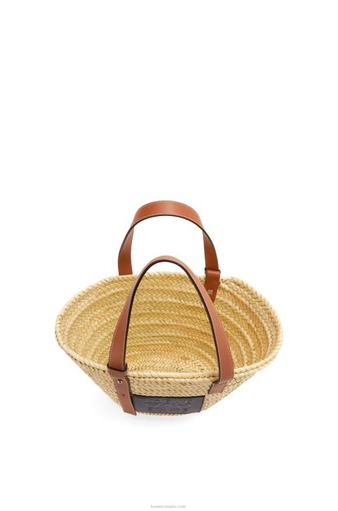 Loewe Basket bag in palm leaf and calfskin 688V82 Women Natural/Ocean