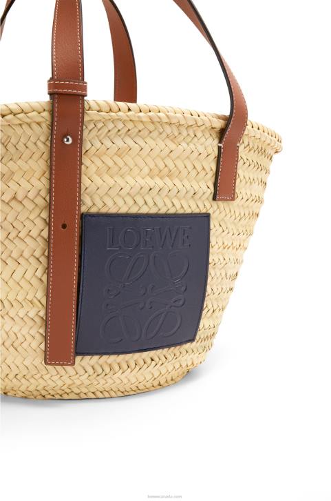 Loewe Basket bag in palm leaf and calfskin 688V82 Women Natural/Ocean