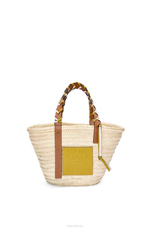 Loewe Basket bag in palm leaf with a braided handle in calfskin 688V6 Women Ochre/Tan