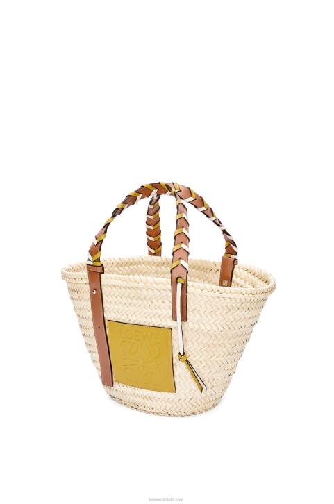 Loewe Basket bag in palm leaf with a braided handle in calfskin 688V6 Women Ochre/Tan