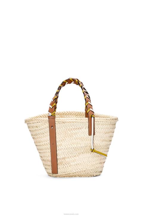 Loewe Basket bag in palm leaf with a braided handle in calfskin 688V6 Women Ochre/Tan