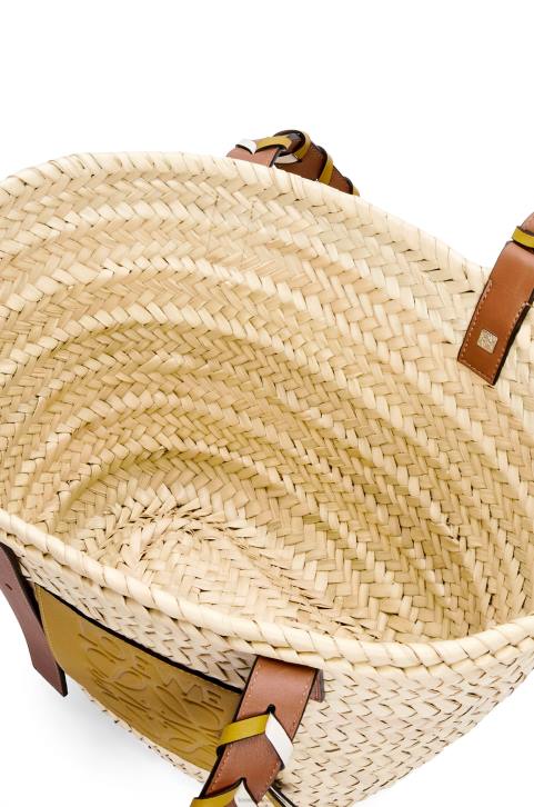 Loewe Basket bag in palm leaf with a braided handle in calfskin 688V6 Women Ochre/Tan
