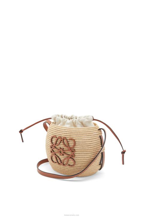 Loewe Beehive Basket bag in raffia and calfskin 688V35 Women Natural/Tan