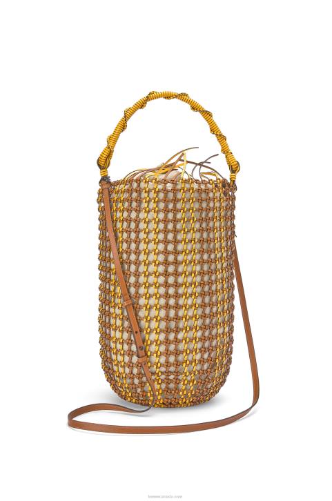 Loewe Bucket Mesh bag in calfskin 688V183 Women Tan/Yellow