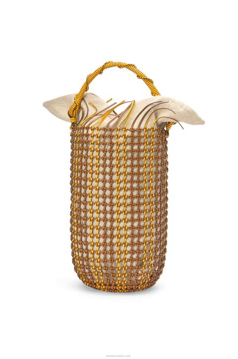 Loewe Bucket Mesh bag in calfskin 688V183 Women Tan/Yellow