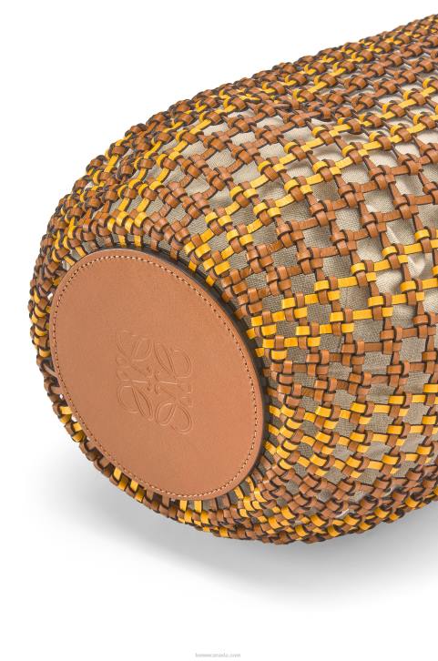 Loewe Bucket Mesh bag in calfskin 688V183 Women Tan/Yellow