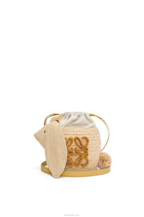 Loewe Bunny Bucket in raffia and calfskin 688V98 Women Natural