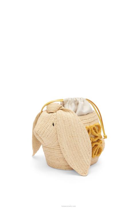 Loewe Bunny Bucket in raffia and calfskin 688V98 Women Natural