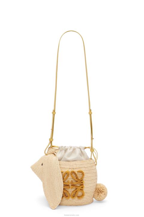 Loewe Bunny Bucket in raffia and calfskin 688V98 Women Natural