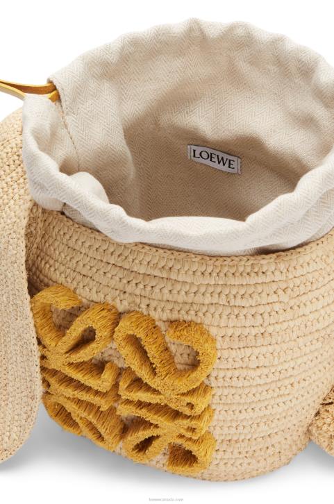 Loewe Bunny Bucket in raffia and calfskin 688V98 Women Natural