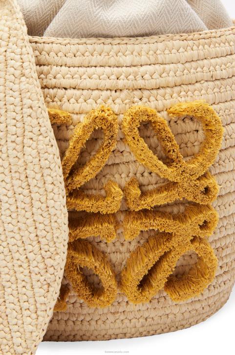 Loewe Bunny Bucket in raffia and calfskin 688V98 Women Natural
