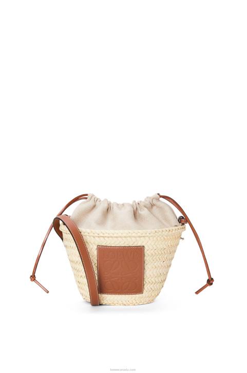 Loewe Drawstring bucket bag in palm leaf and calfskin 688V22 Women Natural/Tan