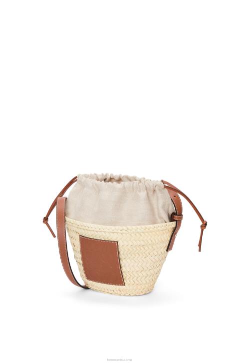 Loewe Drawstring bucket bag in palm leaf and calfskin 688V22 Women Natural/Tan