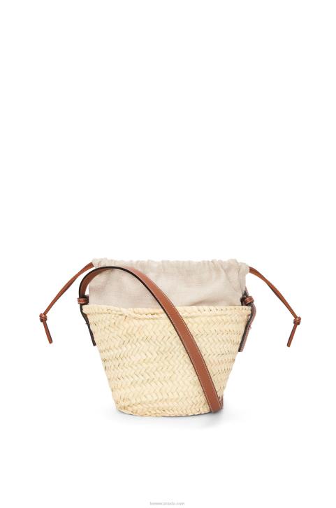 Loewe Drawstring bucket bag in palm leaf and calfskin 688V22 Women Natural/Tan