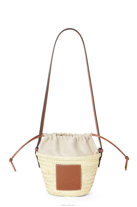 Loewe Drawstring bucket bag in palm leaf and calfskin 688V22 Women Natural/Tan