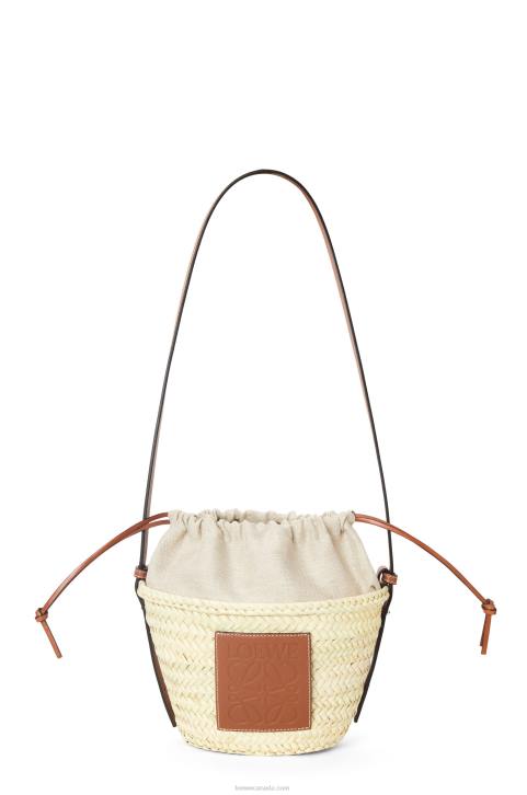 Loewe Drawstring bucket bag in palm leaf and calfskin 688V22 Women Natural/Tan