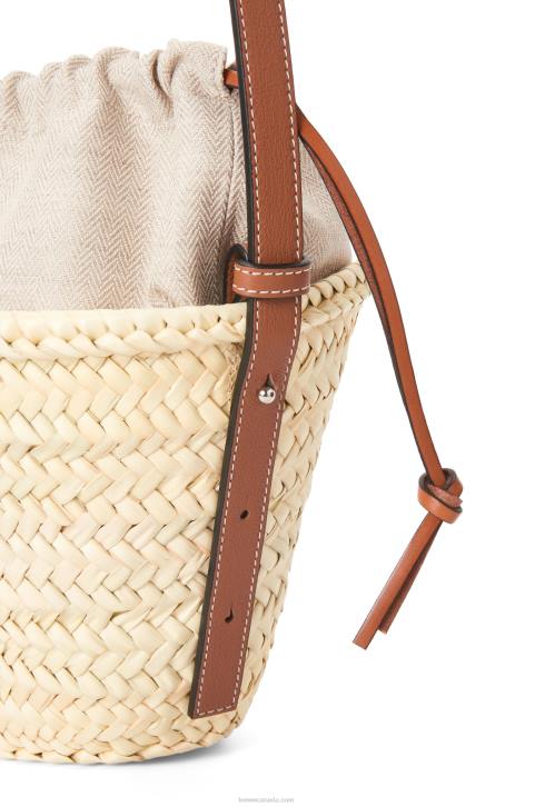 Loewe Drawstring bucket bag in palm leaf and calfskin 688V22 Women Natural/Tan