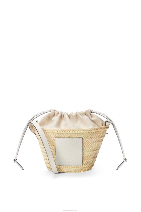 Loewe Drawstring bucket bag in palm leaf and calfskin 688V23 Women Natural/White