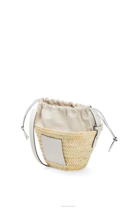 Loewe Drawstring bucket bag in palm leaf and calfskin 688V23 Women Natural/White