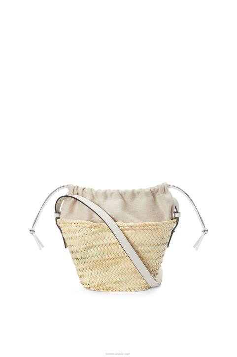Loewe Drawstring bucket bag in palm leaf and calfskin 688V23 Women Natural/White