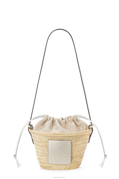 Loewe Drawstring bucket bag in palm leaf and calfskin 688V23 Women Natural/White