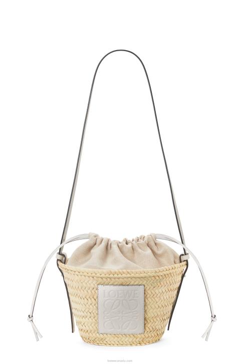 Loewe Drawstring bucket bag in palm leaf and calfskin 688V23 Women Natural/White