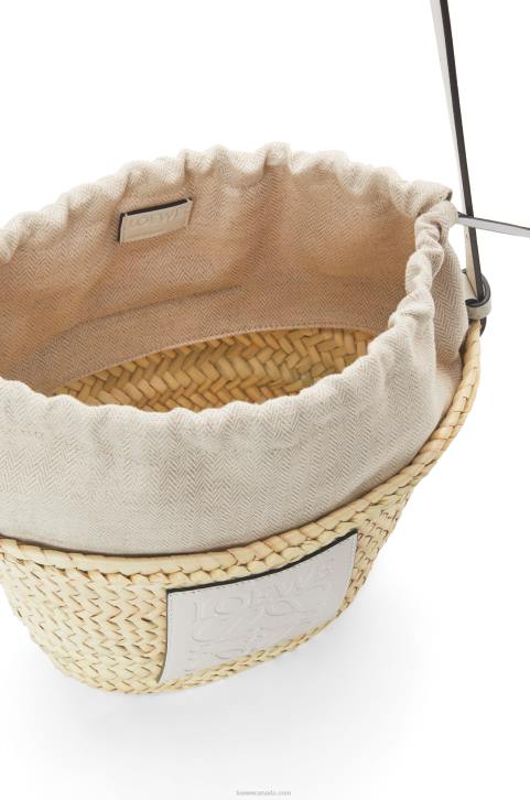 Loewe Drawstring bucket bag in palm leaf and calfskin 688V23 Women Natural/White