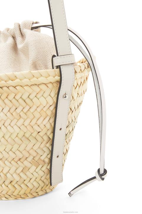 Loewe Drawstring bucket bag in palm leaf and calfskin 688V23 Women Natural/White