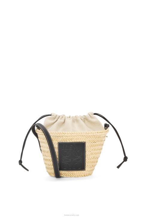 Loewe Drawstring bucket bag in palm leaf and calfskin 688V24 Women Natural/Black
