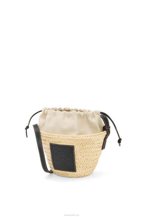 Loewe Drawstring bucket bag in palm leaf and calfskin 688V24 Women Natural/Black