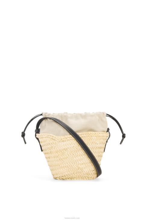 Loewe Drawstring bucket bag in palm leaf and calfskin 688V24 Women Natural/Black