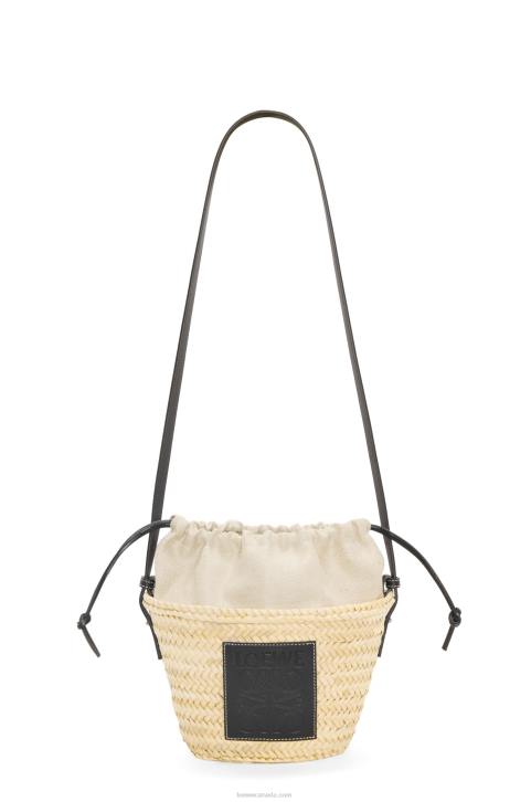 Loewe Drawstring bucket bag in palm leaf and calfskin 688V24 Women Natural/Black