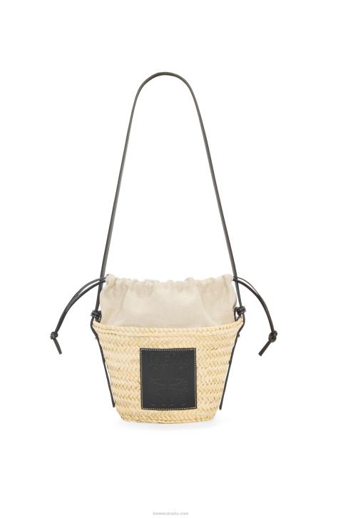 Loewe Drawstring bucket bag in palm leaf and calfskin 688V24 Women Natural/Black